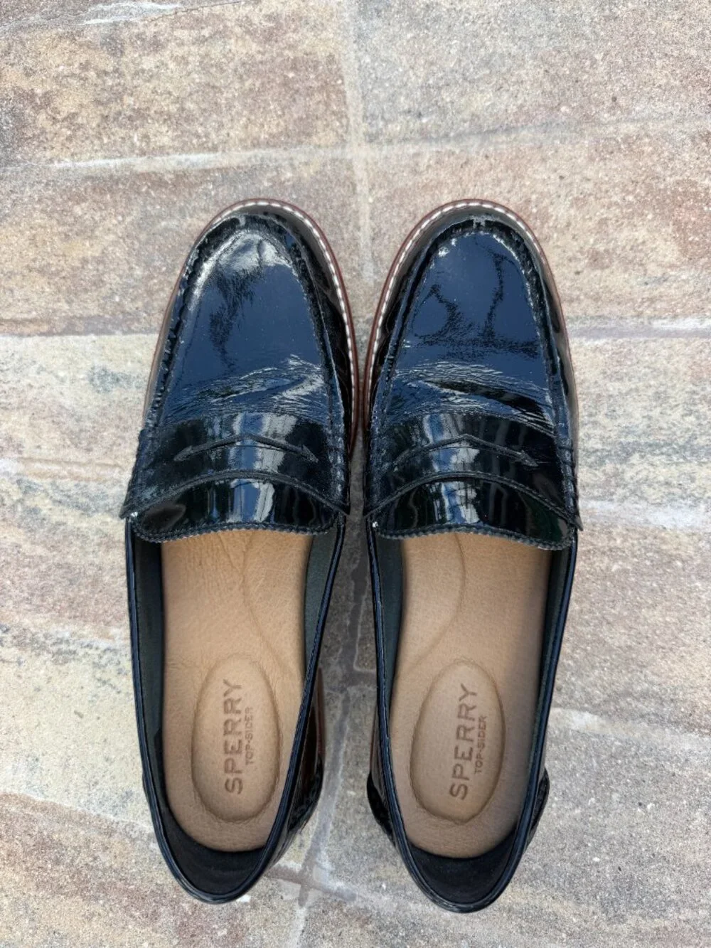 Sperry black patent loafers like new